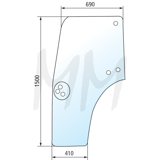 Fotografija izdelka Steklo za vrata levo CASE IH, STEYR, NEW HOLLAND