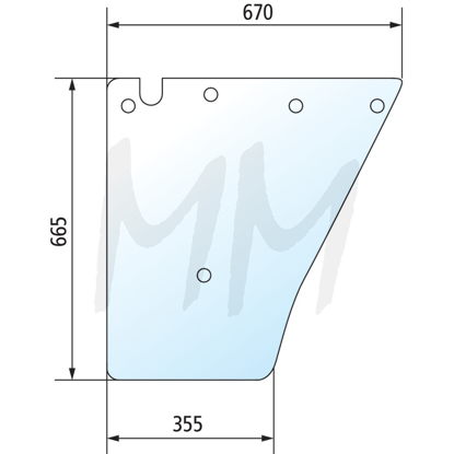 Fotografija izdelka Steklo za vrata Fendt, spodaj desno in levo