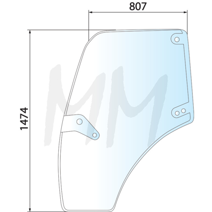 Fotografija izdelka Steklo za vrata Deutz-Fahr, Same, Hürlimann, Lamborghini, levo