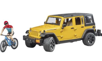 Prikaži podrobnosti za  Igrača Jeep Wrangler s kolesarjem in gorskim kolesom, BRUDER Fotografija izdelka Igrača Jeep Wrangler s kolesarjem in gorskim kolesom, BRUDER