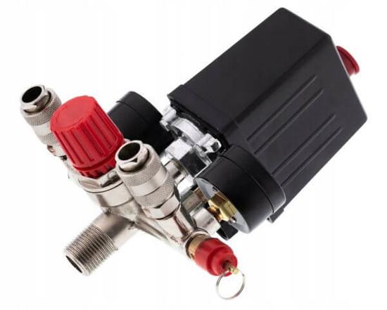 Fotografija izdelka Regulator tlaka z manometri in presostatom za kompresor