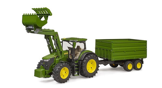 Fotografija izdelka Igrača Traktor John Deere 7R 350 s čelnim nakladačem in prikolico, BRUDER