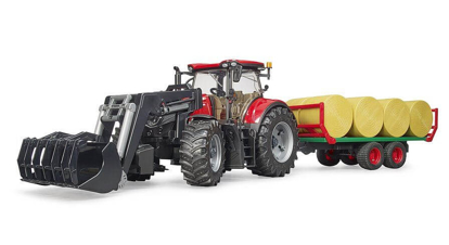 Prikaži podrobnosti za  Igrača traktor Case IH Optum 300CVX z nakladačem + prikolica za bale, BRUDER Fotografija izdelka Igrača traktor Case IH Optum 300CVX z nakladačem + prikolica za bale, BRUDER