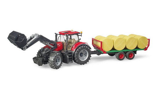 Fotografija izdelka Igrača traktor Case IH Optum 300CVX z nakladačem + prikolica za bale, BRUDER