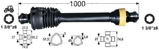 Fotografija izdelka Kardan priključka direktni T4 dvojni zglob, L = 1000 mm