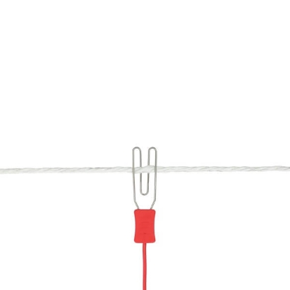 kabel za ograjo, priključni kabel, pašna ograja, kabel z sponko, priključek za pašni aparat, kovinska sponka, nerjaveče jeklo, kabel 125 cm, kabel za pletenico, kabel za žico.