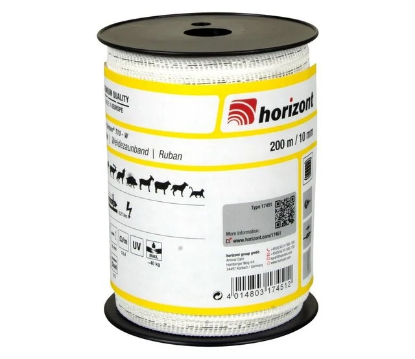 trak za el. pastir, električni pastir trak, 10 mm trak, FARMER T10, trak za ograjo, bela žica za električni pastir, UV zaščita trak, trak za električno ograjo, odporen trak za pastir, prevodnost traku za pastir