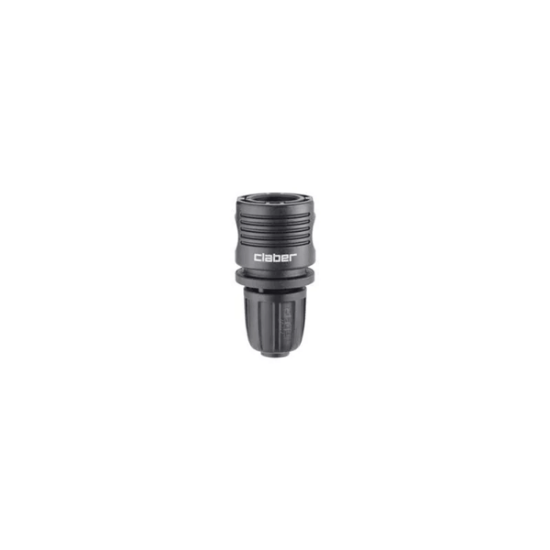 spojka za kapljične cevi, CLABER spojka 1/2", hitra spojka 13–16 mm, quick-click priključek, spojni element za cev, kapljično namakanje, mehanizacija miler, vrtna oprema, spojka za vrtno cev, povezovalni priključek