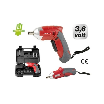 baterijski vrtalnik, YAMATO vrtalnik, vrtalnik z nastavki, akumulatorski izvijač, 3.6V vrtalnik, LED indikator, magnetni nosilec, priročen vrtalnik, polnilni vrtalnik, ročno orodje, vrtalnik v kovčku