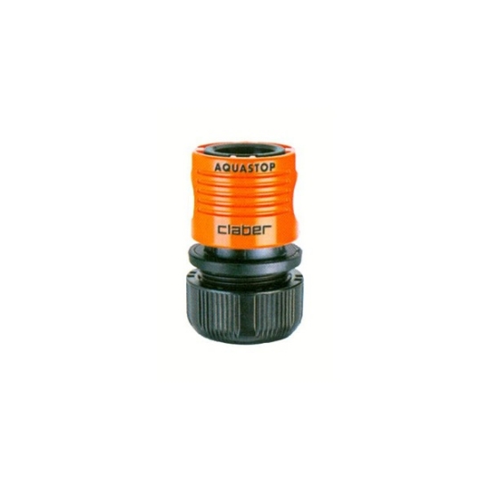priključek CLABER 5/8", aquastop priključek za cev, ventil za vrtno cev, CLABER aquastop, konektor 5/8" z ventilom, priključek za zalivanje brez iztekanja, cevni priključek z zaporo, vrtni priključek CLABER, konektor z avtomatskim ventilom, vodni priključek v blisterju