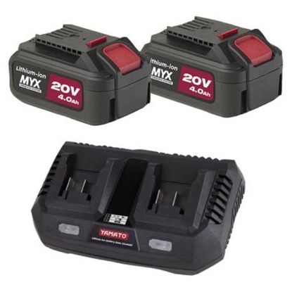 polnilec, univerzalni, YAMATO, 20V, 4Ah, baterija, litij-ionska baterija, MYX, brezkrtačni, polnjenje, komplet, dve bateriji