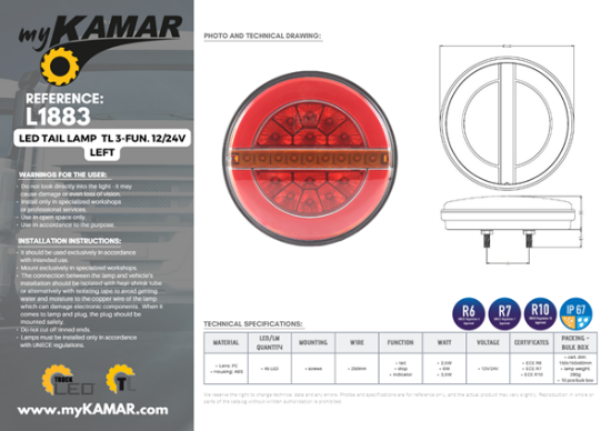 Fotografija izdelka Svetilka stop  12/24 V leva, okrogla, 3 funkcije