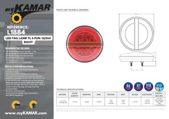 Fotografija izdelka Svetilka stop  12/24 V desna , okrogla, 3 funkcije