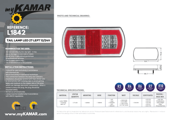 Fotografija izdelka Svetilka stop LED 27, 12/24V, leva