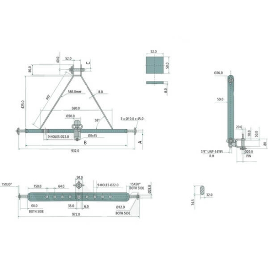 Fotografija izdelka Tritočkovni priklop Kat. 2 s kroglo za avtoprikolico