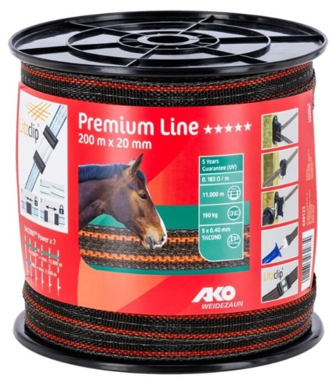 Fotografija izdelka Trak za el. pastir PREMIUM, 200 m x 20 mm