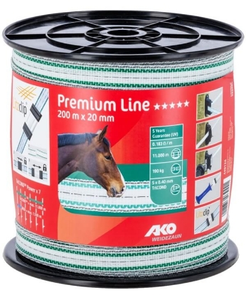 AKO PremiumLine, trak za elektro ograjo, pašni trak, elektro ograja, trak za zaščito živine, močan trak za ograjo, profesionalna elektro ograja, visoka trdnost, TriCOND trak, trak 40 mm