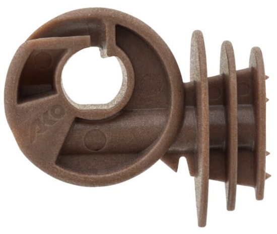 okrogli izolator Easy Drill, rjavi izolator, biološka umetna masa, trajnostni izolator, izolator za pletenico, izolator za vrvico, izolator za trak do 10 mm, odporen na udarce, reciklabilen izolator, Easy Drill 50 kos