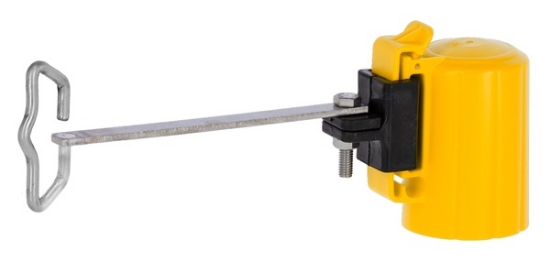 kotna rešitev, kotni element za ograjo, trak do 40 mm, vrvica za elektro ograjo, pletenica za ograjo, legirano jeklo, rumena kotna rešitev, napenjanje traku, dodatki za elektro ograje, zanesljiva kotna rešitev