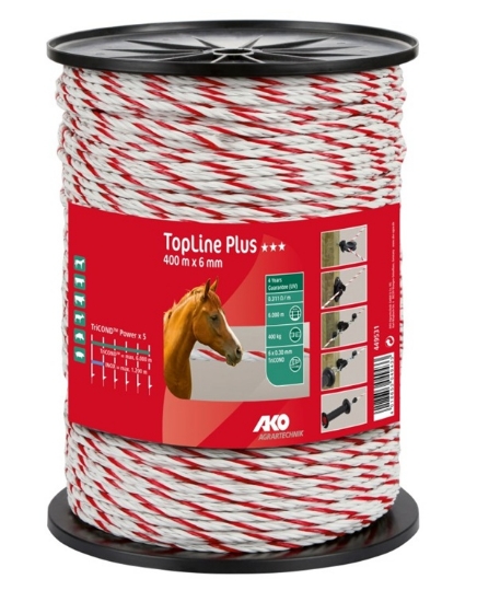 električna vrvica, pašna ograja, AKO TopLine Plus, ell. vrvica 6 mm, električni pastir, vrvica za električno ograjo, TriCOND, ograja za konje, ograja za govedo, oprema za pašnike