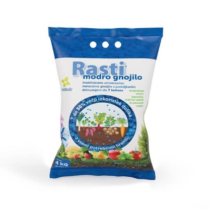 Rasti Modro gnojilo, mineralno gnojilo NPK, stabilizirano gnojilo, gnojilo za vrt, gnojilo za trato, gnojilo za vrtnine, gnojilo za sadno drevje, dolgotrajno gnojilo, NET tehnologija, gnojilo z mikrohranili