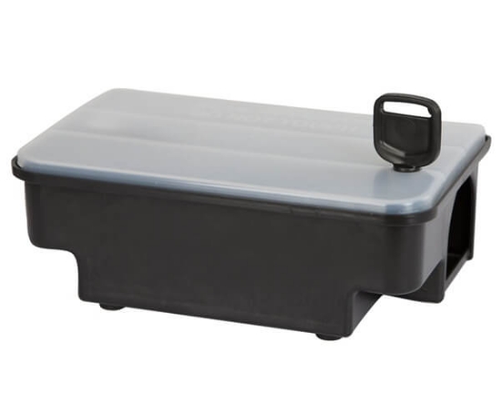 postaja za vabe BlocBox, Jerry postaja za miši, zaklepanje vabe, prozoren pokrov, stenski nosilec, varno hranjenje miši, umetne vabe, zaščita otrok in živali, BlocBox Jerry