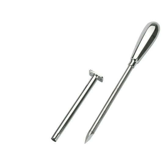 trokar 9 cm za živino, veterinarski trokar nerjaveče jeklo, trokar z dvema kanilama, veterinarski instrumenti za govedo, oprema za veterinarje, mehanizacija miler, kmetijska mehanizacija, kmetijska oprema, nega živali, oskrba, veterinarsko orodje