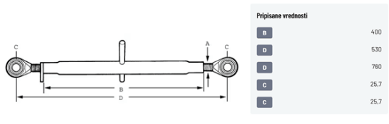 Fotografija izdelka Teleskopska prečka kat. 2 530 mm - 760 mm