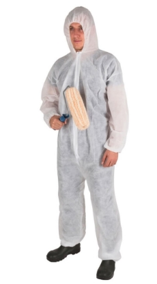 Fotografija izdelka Zaščitna obleka s kapuco za enkratno uporabo - XXL, bela